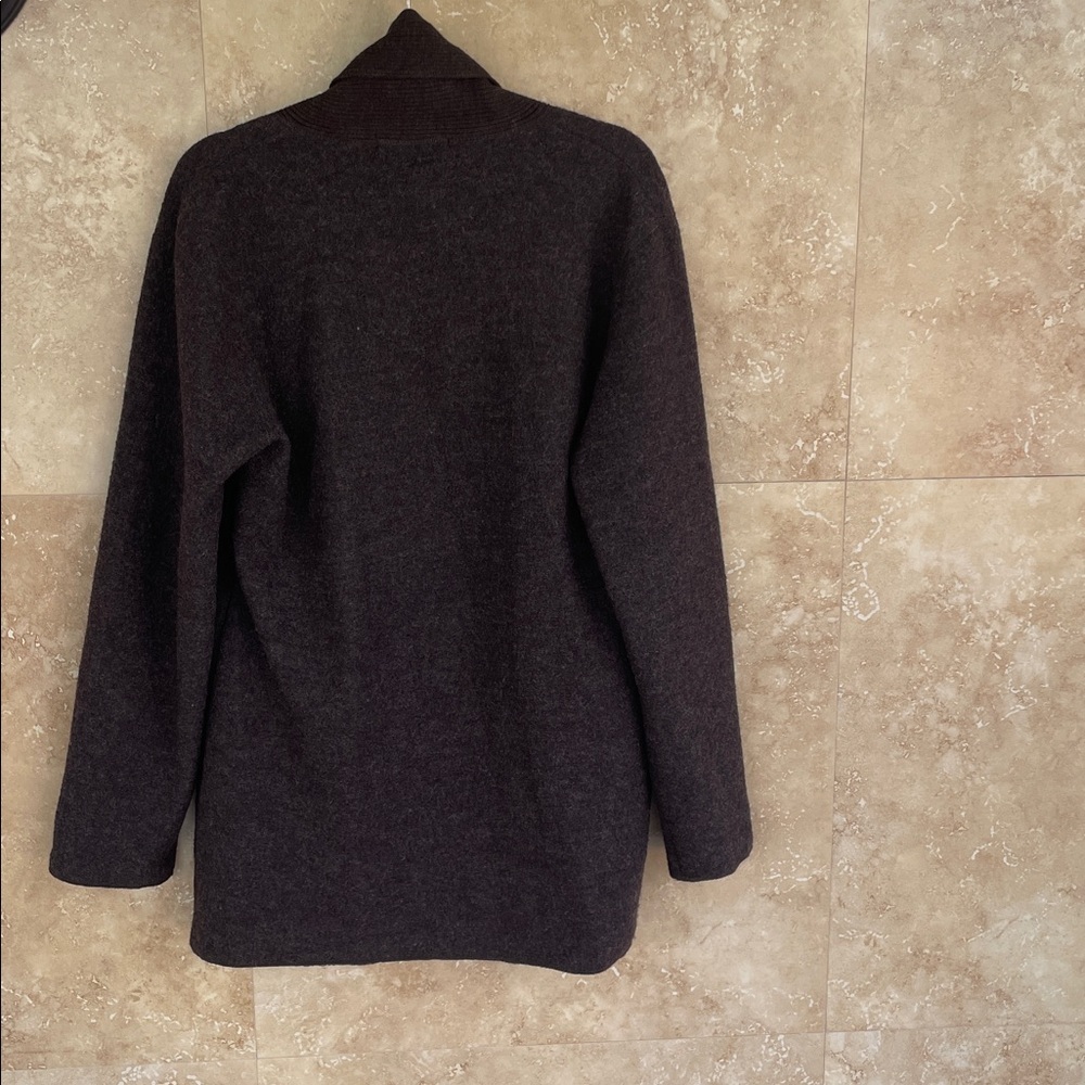 Elena Solano Cardigan Sweater Size XL Wool Open Front Shawl Collar Brown - Picture 3 of 12